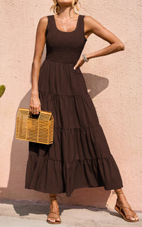 PRETTYGARDEN Women's 2026 Casual Loose Plain Maxi Sundress Smocked Tank Dress Sleeveless Summer Beach Tiered Long Dresses