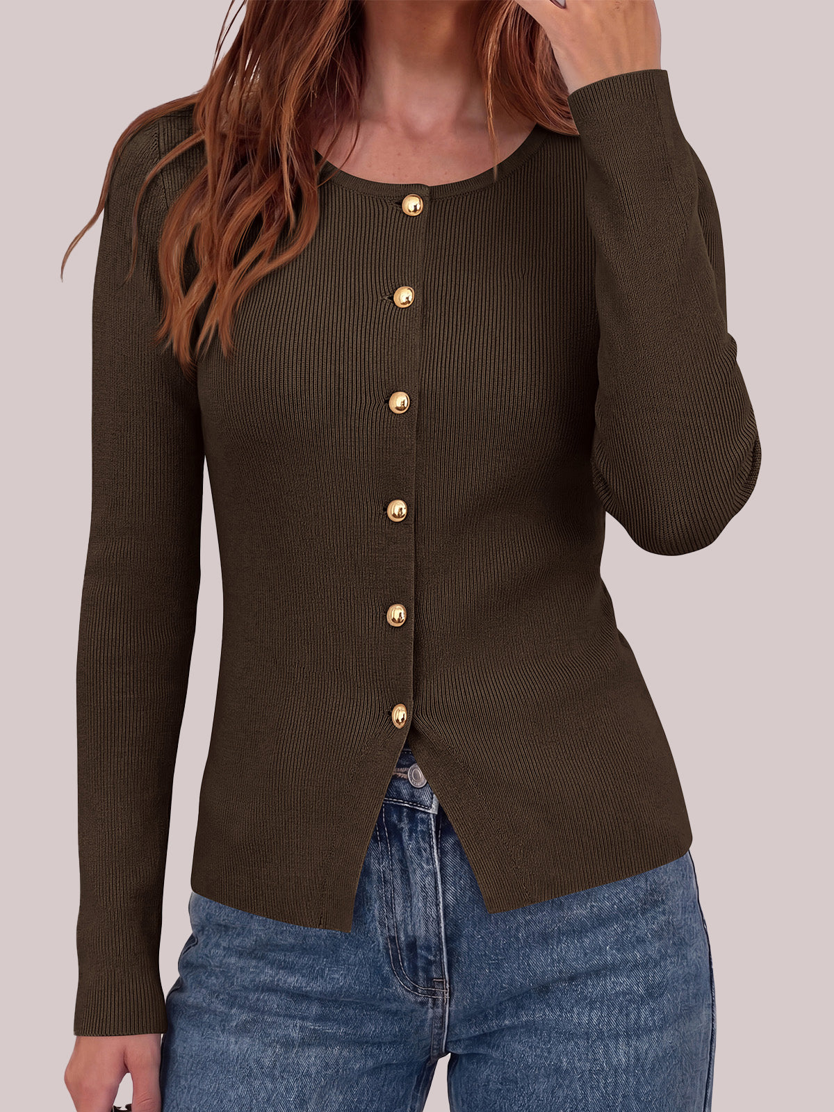 PRETTYGARDEN Long Sleeve Button Front Cardigan Sweaters for Women Fall Tops | Crewneck Ribbed Knit Sweater, Soft Short Cardigans, Business Casual Office Work Tops, Date Night Fashion Clothing Outfits