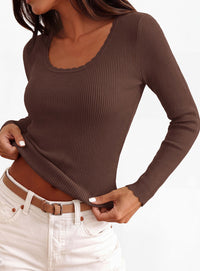 PRETTYGARDEN Women's Fall Lightweight Ribbed Knit Sweaters | Stretchy Cozy Knitwear,Scalloped Scoop Neck,Long Sleeve Shirts,Slim Fitted Pullover,Basic Layering Tops,Cute Casual Outfits