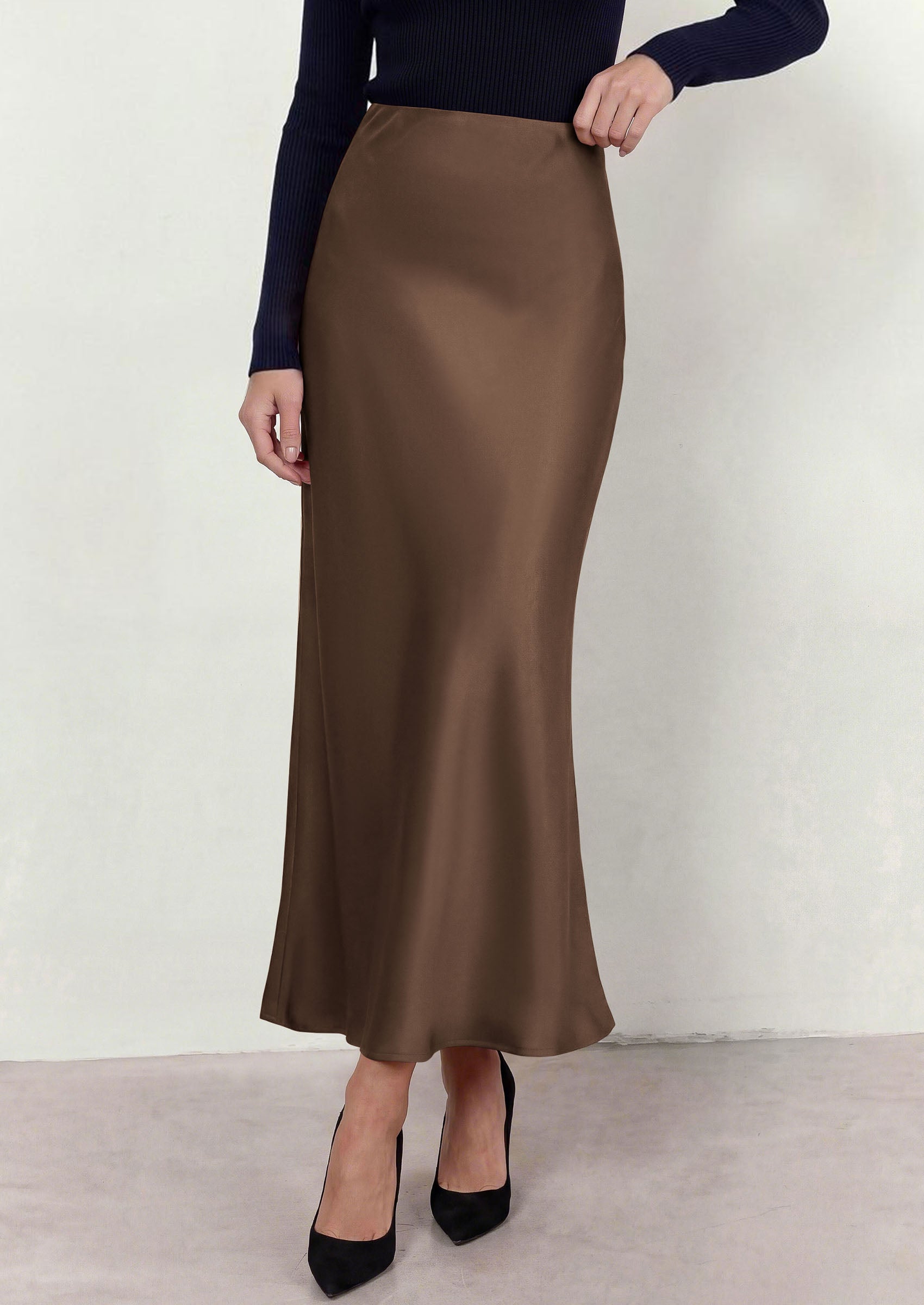 PRETTYGARDEN Women's 2026 Fall Fashion Maxi Long Skirts Trendy Silk Satin High Waisted A Line Mermaid Business Casual Outfits