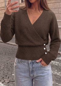 PRETTYGARDEN Women V Neck Wrap Sweater Cropped Tops Fall Winter Fashion 2026, Business Casual Outfits, Stretchy Soft knit, Wide Ribbed Hem with Side Buttons Pullover Sweaters