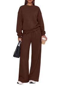 PRETTYGARDEN 2 Piece Lounge Sets for Women Casual Sweatsuits | Soft Stretchy,Drop Shoulder Crew Neck Sweatshirt & Wide Leg Pants,Workout Airport Matching Set Tracksuit,Fall Winter Outfits