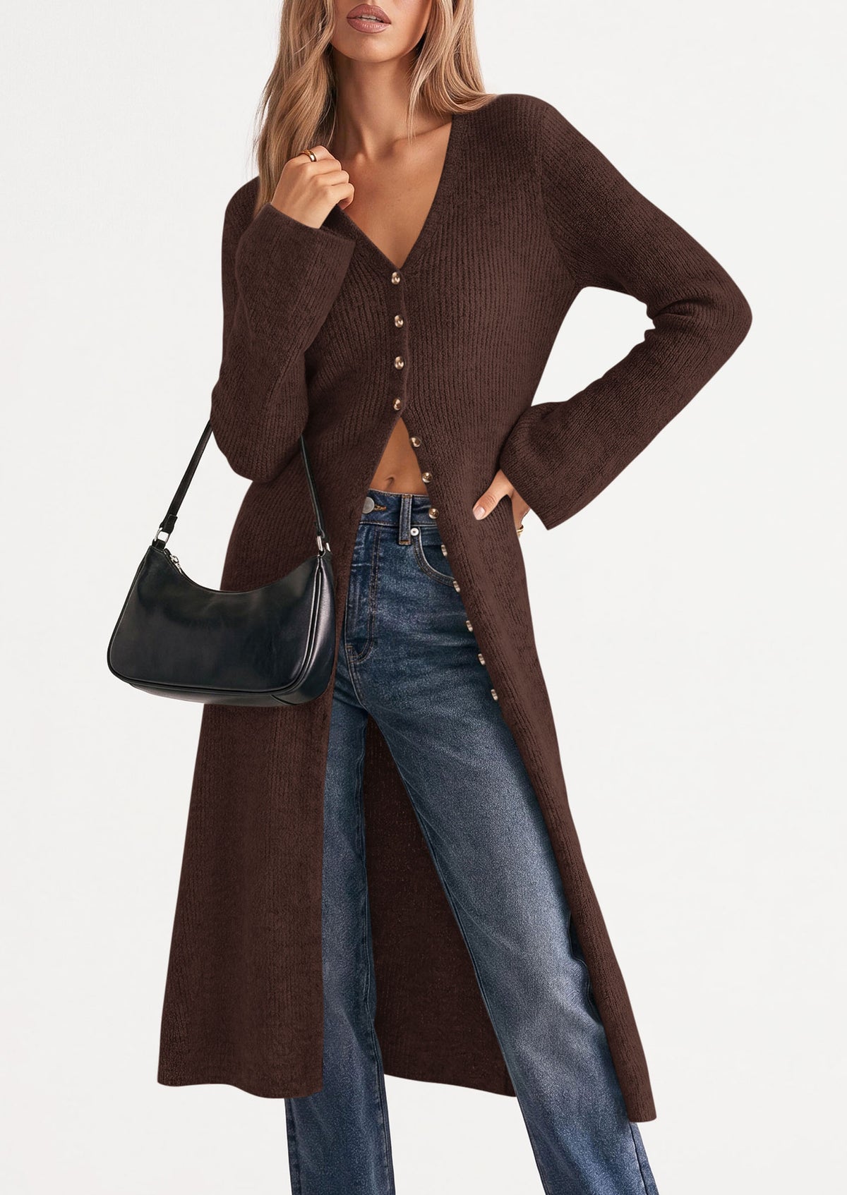 PRETTYGARDEN Women Long Cardigan Bell Sleeve Sweater Dress  Early Fall Fashion, V Neck Button Down Coats, Fit and Flare, Duster Sweater, Business Casual Outfits, Acrylic Cotton Blend