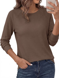 PRETTYGARDEN Womens Long Sleeve Shirts Waffle Knit Lightweight Fall Tops | Crewneck Loose Fit Curvy Hem Pullover Top, Soft Comfy Cute Tee Shirt, Dressy Casual Office Work Outfits, Fashion Clothing