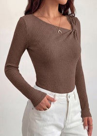 PRETTYGARDEN Womens 2026 Early Fall Fashion Long Sleeve T Shirts Asymmetrical Ribbed Fitted Trendy Going Out Tops Y2K Outfits