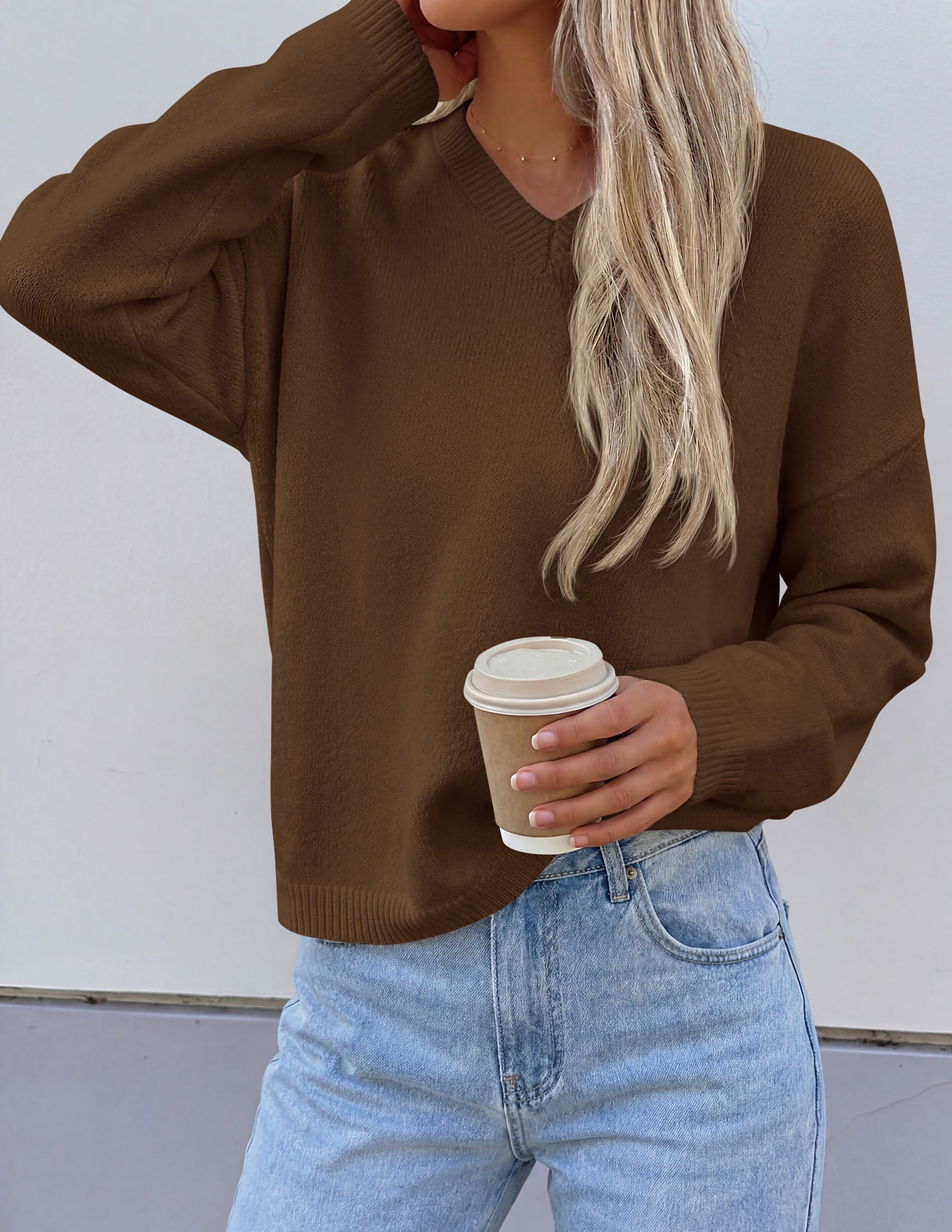 PRETTYGARDEN Women's Fall Fashion V Neck Cozy Sweaters | Soft Stretchy Warm, Chunky Knit Pullover, Loose Fit Long Sleeve Tops, Dressy Casual Blouses,Trendy Holiday Winter Outfits