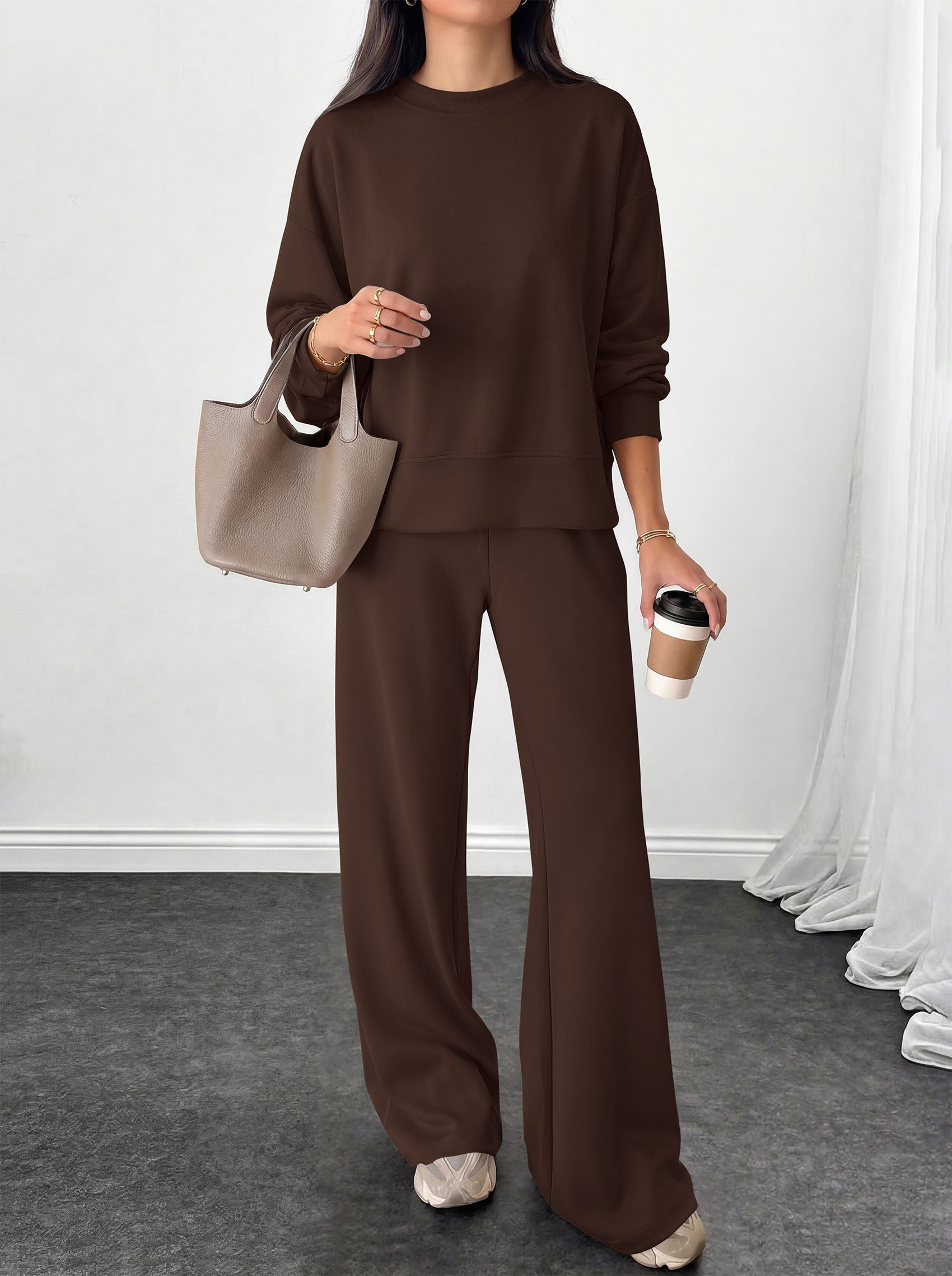 PRETTYGARDEN Womens 2 Piece Outfits Fall Sweatsuits Matching Lounge Sets  | Crewneck Long Sleeve Sweatshirt, Wide Leg Pants Sets with Pockets & Drawstring, Casual Tracksuit, Travel Airport Outfits 2026