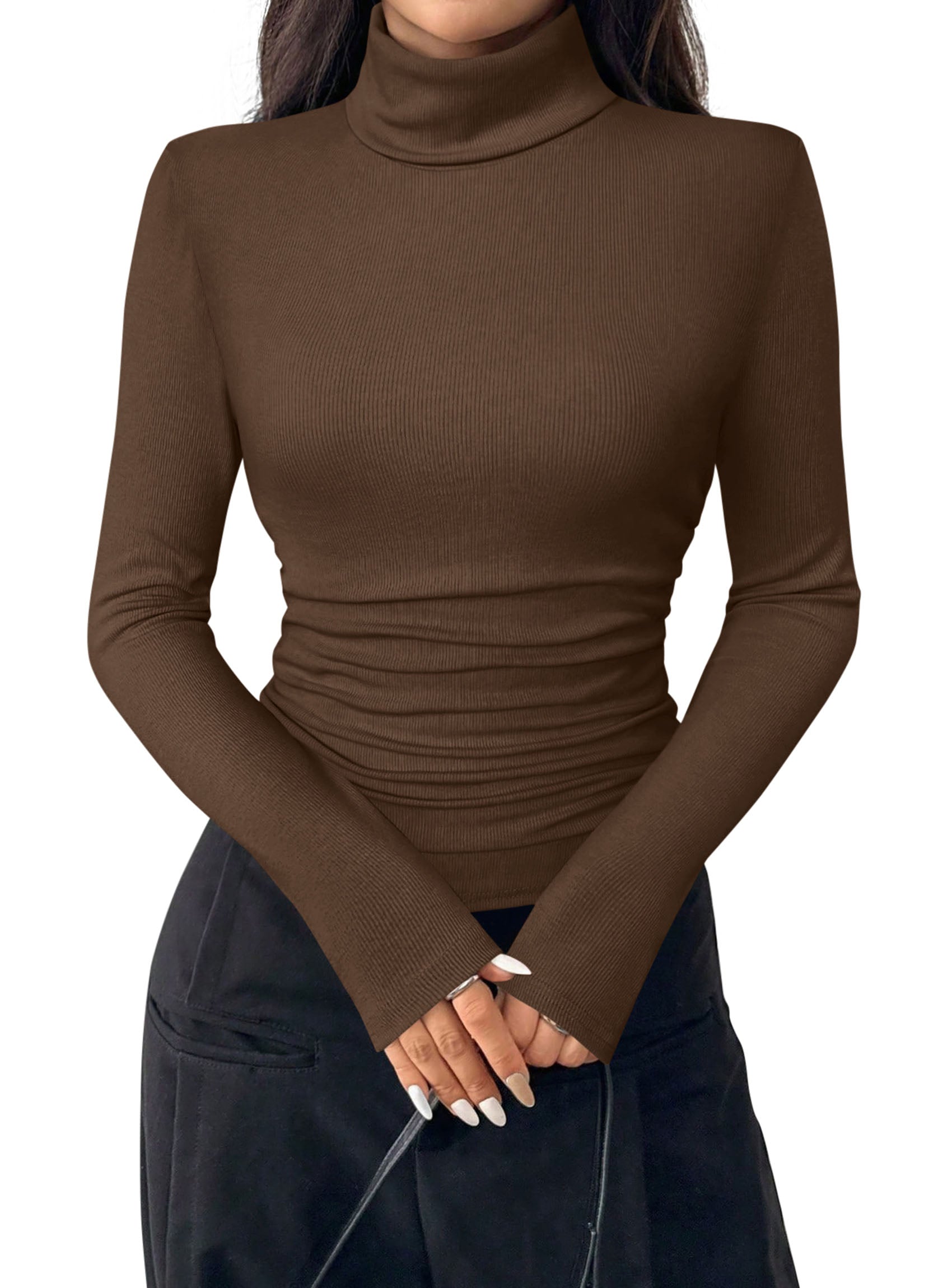 PRETTYGARDEN Turtleneck Tops for Women Long Sleeve Shirts | Slim Fitted Underscrub, Ribbed Knit Thermal Undershirts, 2026 Fall Casual Going Out Outfits, Base Layer Winter Clothes