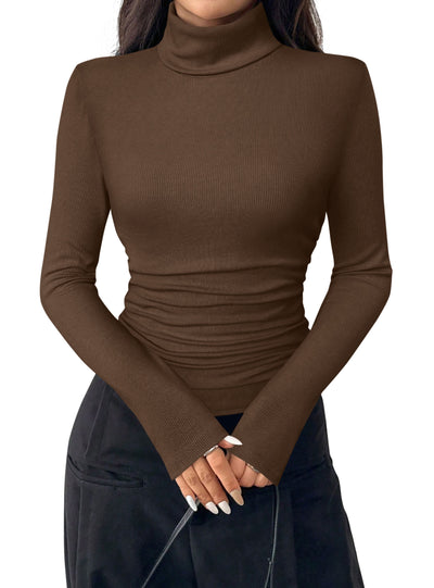 PRETTYGARDEN Turtleneck Tops for Women Long Sleeve Shirts | Slim Fitted Underscrub, Ribbed Knit Thermal Undershirts, 2026 Fall Casual Going Out Outfits, Base Layer Winter Clothes