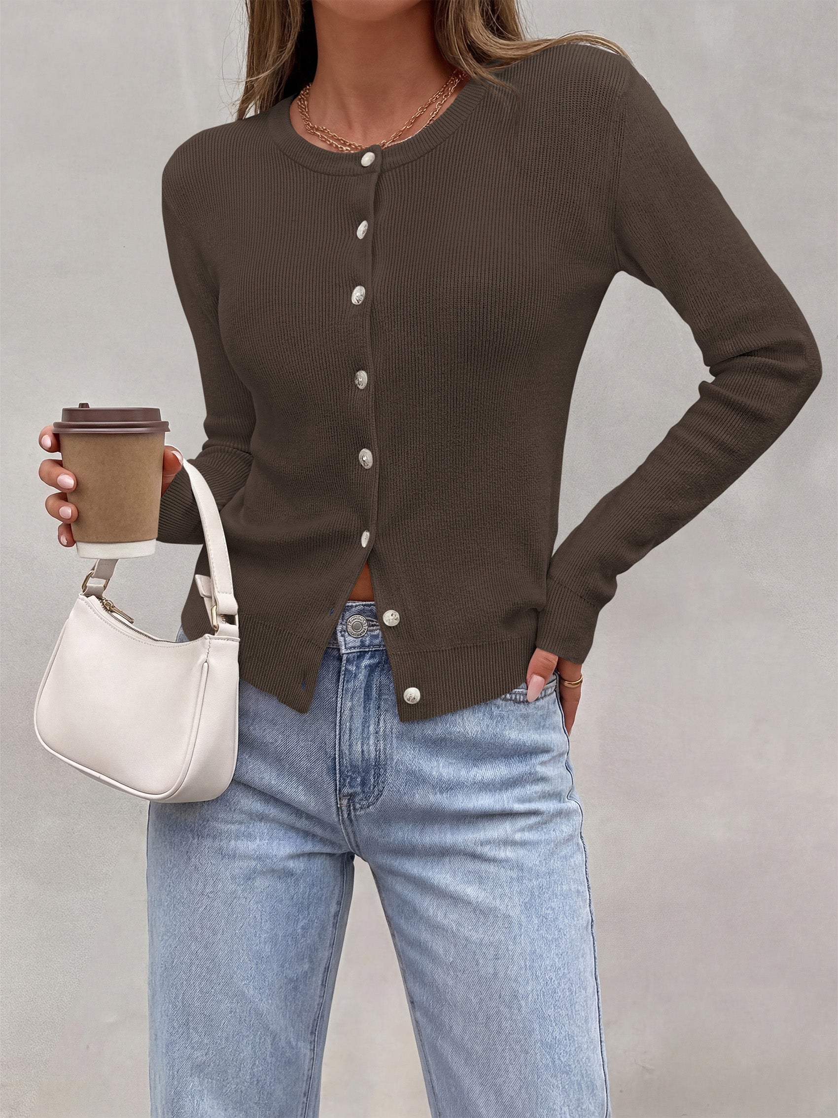 PRETTYGARDEN Fall Fitted Cardigan Sweaters for Women Button Down  | Basic Crewneck Long Sleeve Sweater Tops, Ribbed Trim, Slim Fit, Open Front, Daily Wear, Work, Date, Travel, Fashion Clothing
