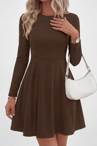 PRETTYGARDEN Women Basic Long Sleeve Crewneck Mini Dress