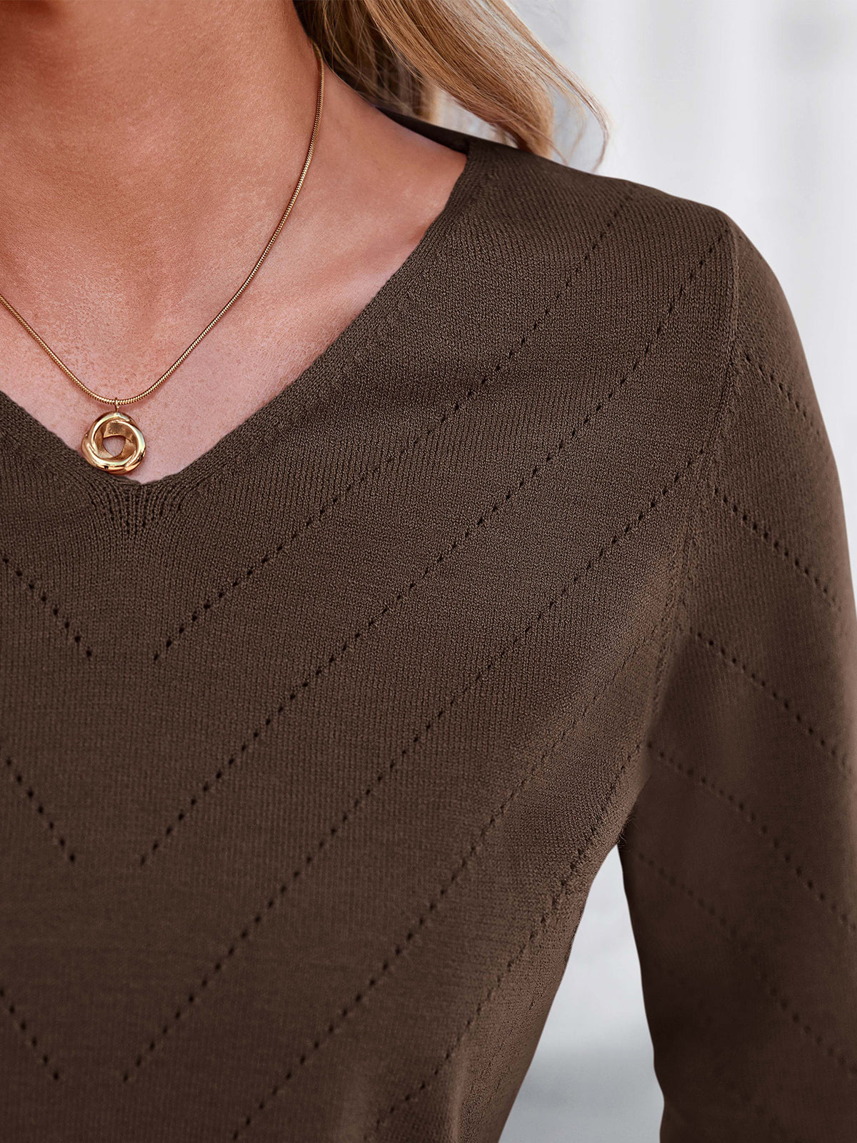 PRETTYGARDEN Long Sleeve V Neck Hollow Out Pullover Sweaters for Women | Chunky Loose Soft Ribbed Knit Classic Fall Tops, Business Casual Work Travel Vacation Daily Wear, Fashion Clothing