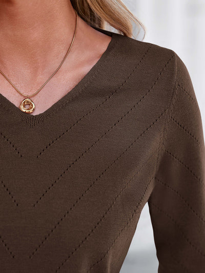 PRETTYGARDEN Long Sleeve V Neck Hollow Out Pullover Sweaters for Women | Chunky Loose Soft Ribbed Knit Classic Fall Tops, Business Casual Work Travel Vacation Daily Wear, Fashion Clothing