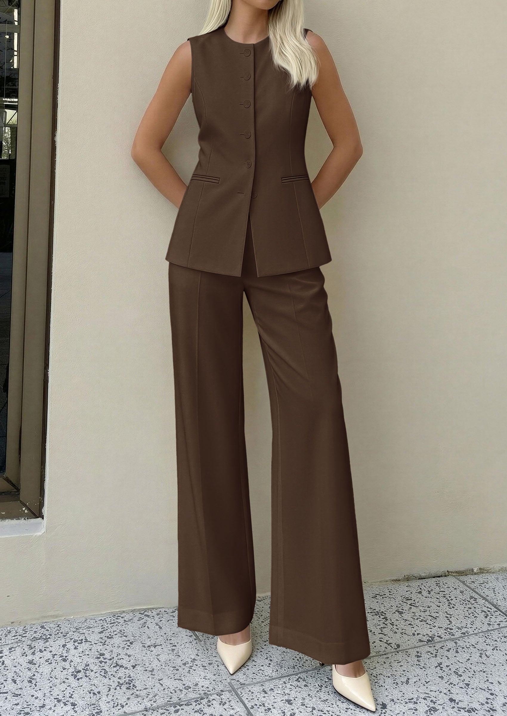 PRETTYGARDEN Women's 2 Piece Sets Summer 2026 Work Clothes Sleeveless Blazer Vest Pants Suits Spring Business Casual Outfits PRETTYGARDEN