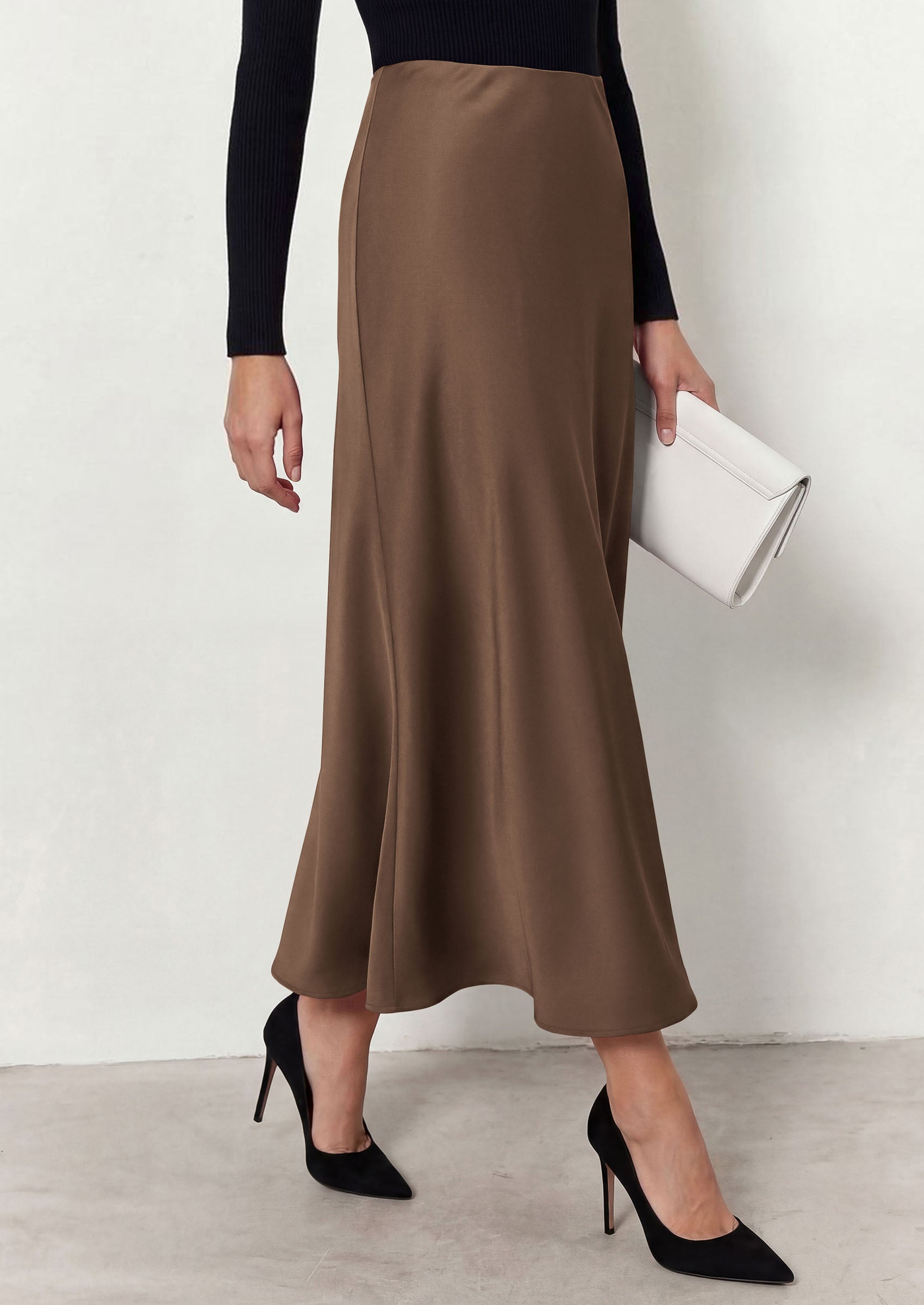 PRETTYGARDEN Women's 2026 Fall Fashion Maxi Long Skirts Trendy Silk Satin High Waisted A Line Mermaid Business Casual Outfits