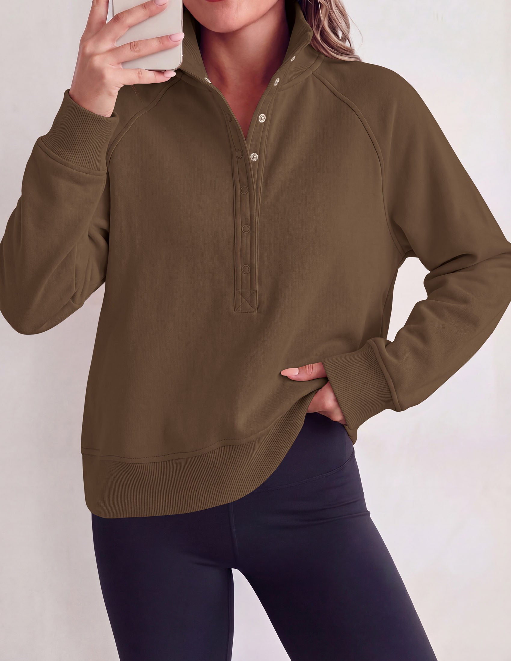 PRETTYGARDEN Women's Fall Trendy Oversized Sweatshirts | Comfy Ribbed Fabric, Raglan Long Sleeve Collared; Button Up Henley Pullover Blouse, Casual Workout Tops, Y2K Fashion Clothing