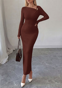 PRETTYGARDEN Womens Fall Long Sleeve Ribbed Sweater Dress | Breathable Knit Fabric, Elegant Bodycon Cut, Fashion Asymmetrical Neck, Night Out Party Dresses, 2026 Trendy Winter Clothes  Price, product page