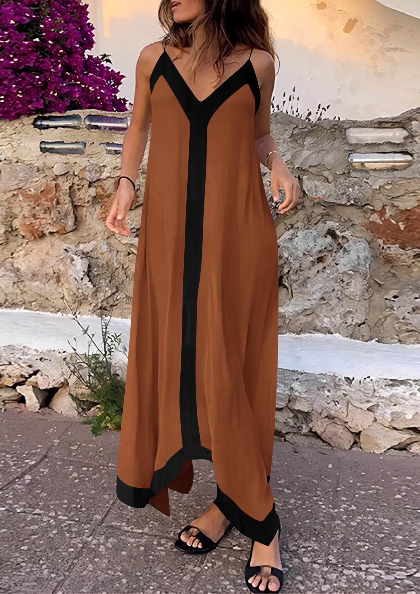 PRETTYGARDEN Women's Flowy Maxi Dress Summer Sleeveless V Neck Spaghetti Strap Elegant Wedding Party Dresses