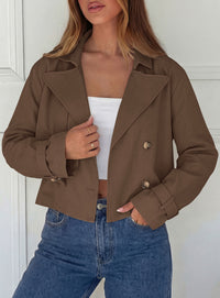 PRETTYGARDEN Cropped Trench Coat For Women Short Jacket  Soft Lightweight Coats, Lapel Double Breasted, Long Sleeve Loose Fit, Casual Work Office Jackets, Fall Winter Outwear