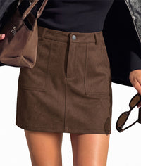 PRETTYGARDEN Womens Suede Mini Skirts with Shorts Underneath | High Waist Bodycon Short Pencil Skirt, Dressy Casual Skort with Pockets, Above the Knee, Fall Outfits Winter Fashion Clohting