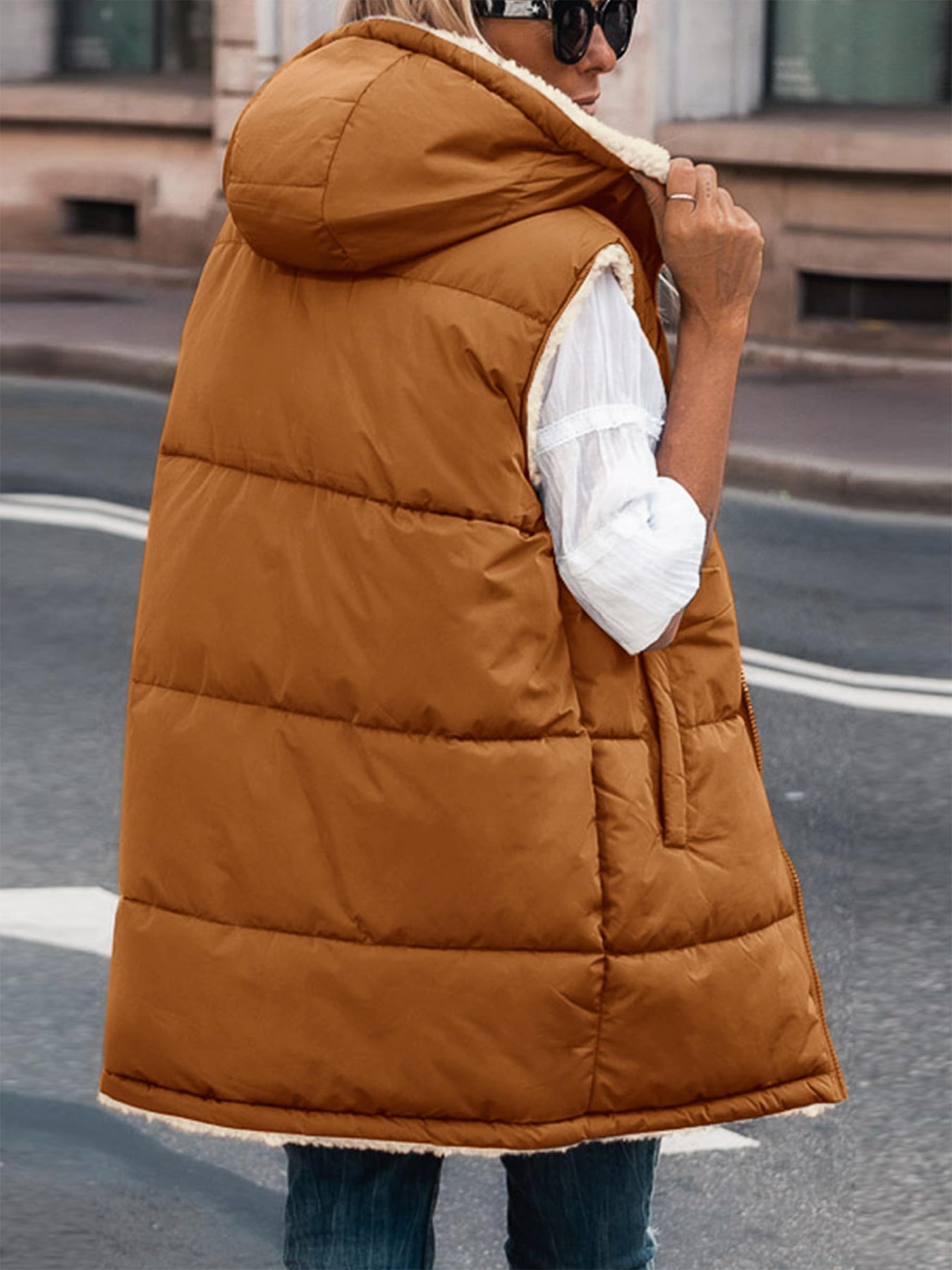 PRETTYGARDEN Womens Fall Reversible Vests Sleeveless Fleece Jacket Zip Up Hoodie Pockets Long Warm Winter Coat Outerwear