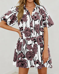 PRETTYGARDEN Womens Summer Dresses 2026 Casual Puff Sleeve Button Down Mini Shirt Dress Boho Floral Babydoll Sun Dress PRETTYGARDEN