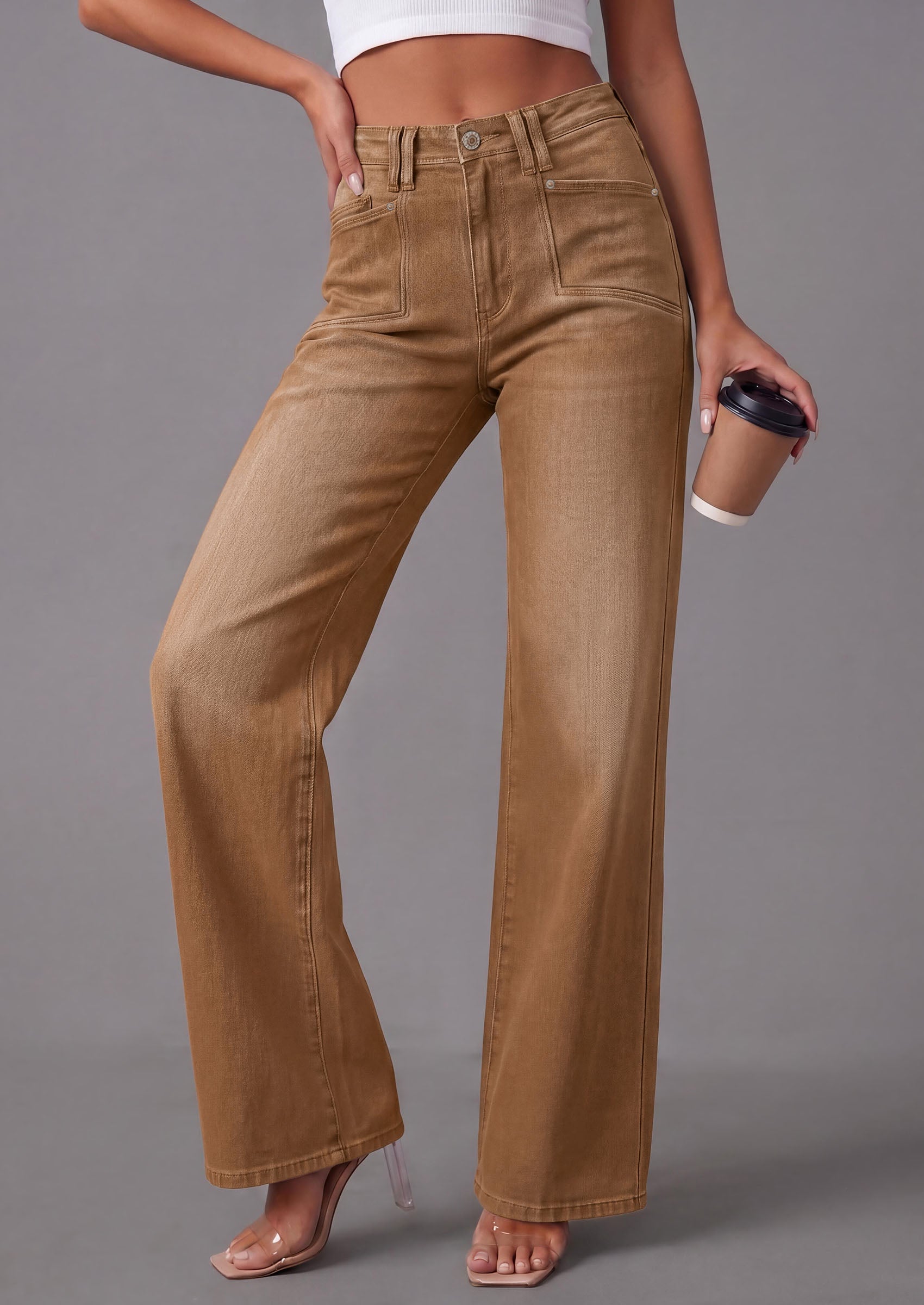 PRETTYGARDEN High Waisted Wide Leg Jeans for Women 2026 Trendy Baggy Straight Leg Stretchy Summer Denim Pants with Pockets