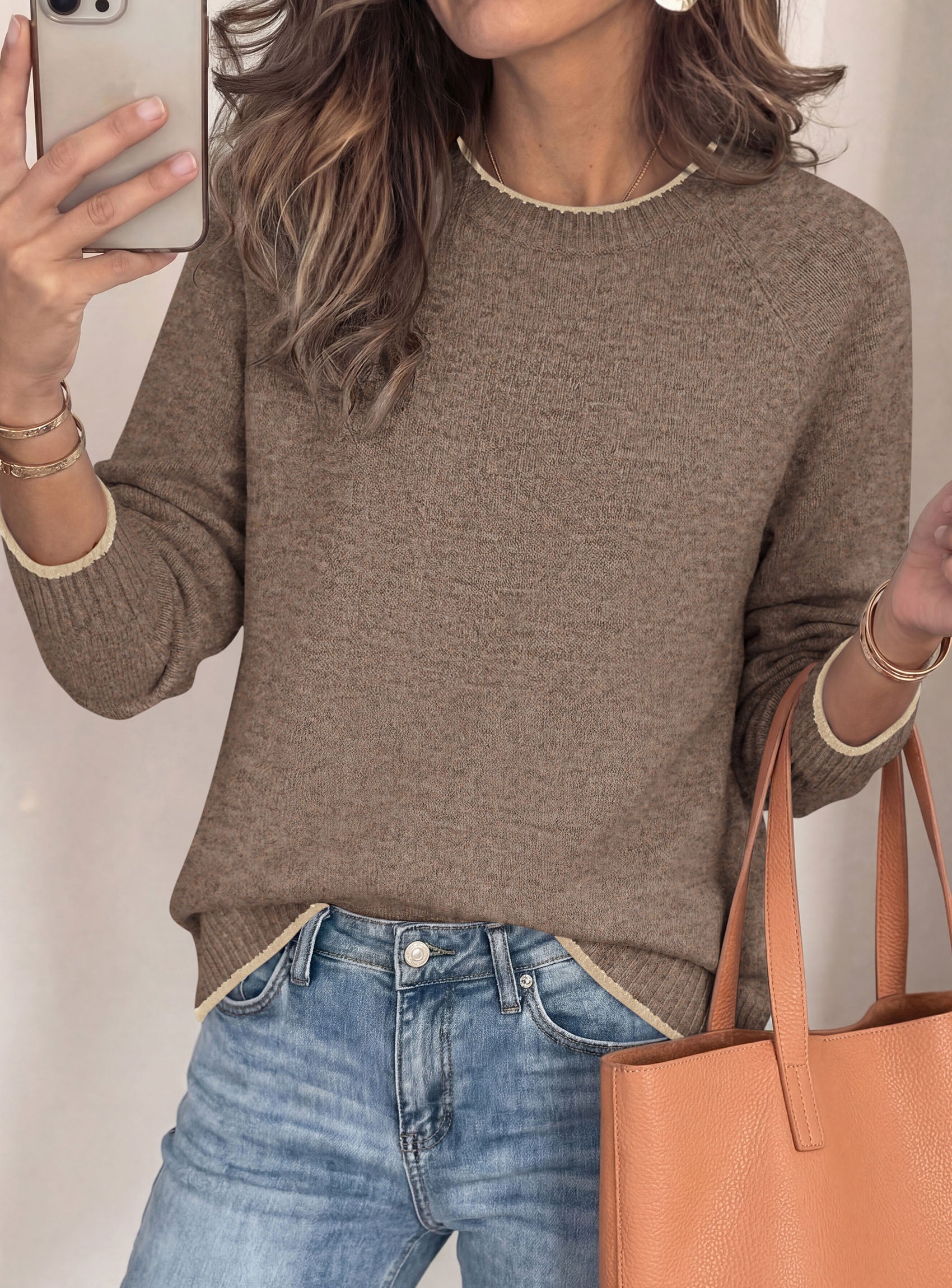 PRETTYGARDEN Womens Crewneck Fall Sweaters Pullover Tops | Soft Stretchy Knit,Reglan Long Sleeve,Ribbed Cuffs,Color Block,Casual Daily Outfits,Office Work Clothes,Winter Layering Wear