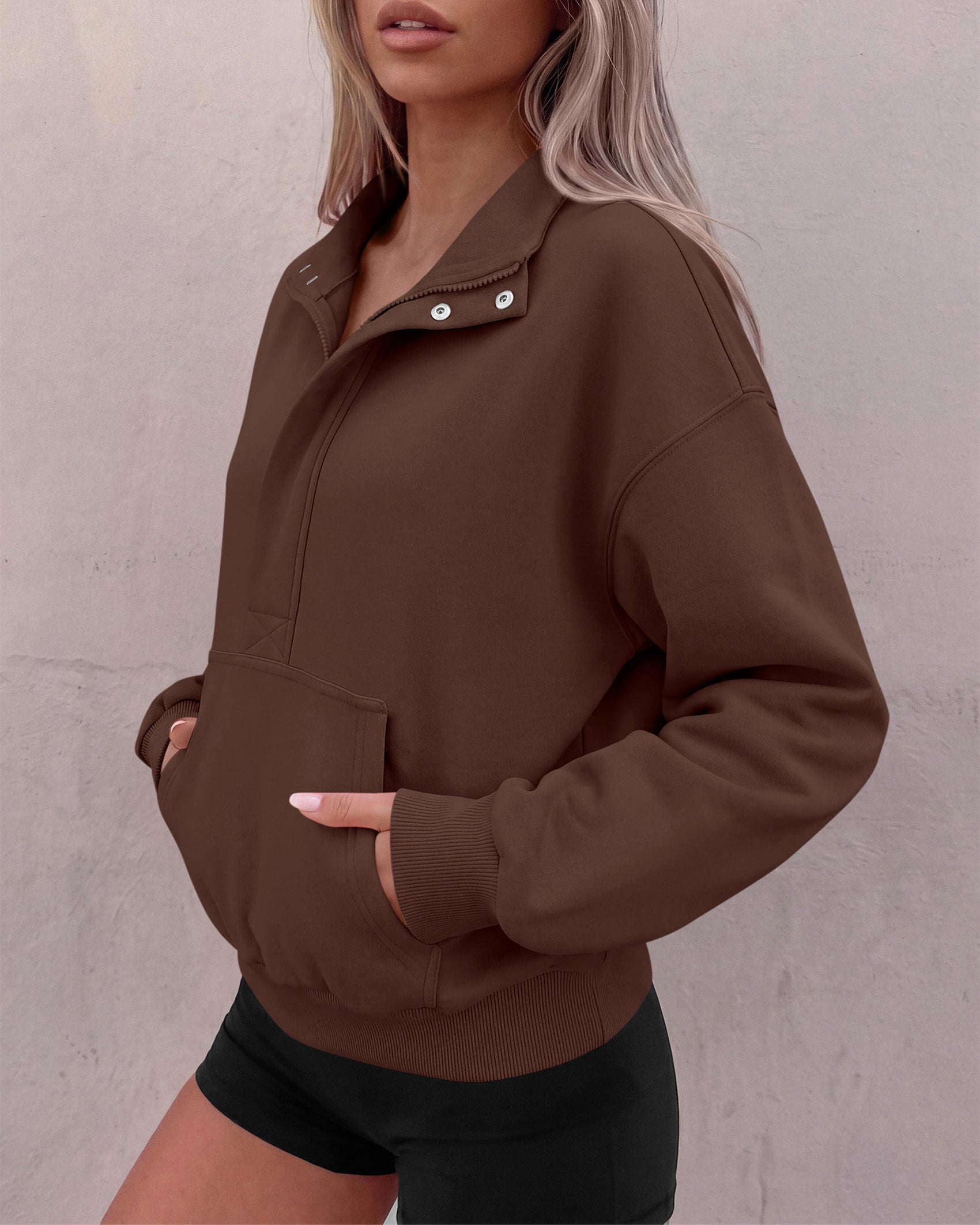 PRETTYGARDEN Womens Long Sleeve Quarter Zip Crop Sweatshirts | Mock Neck FLeece Sweatshirt, Button up Henley Neck Pullover, Relaxed Fit Cropped Tops, Casual Lounge Wear, Fall Outfits 2026