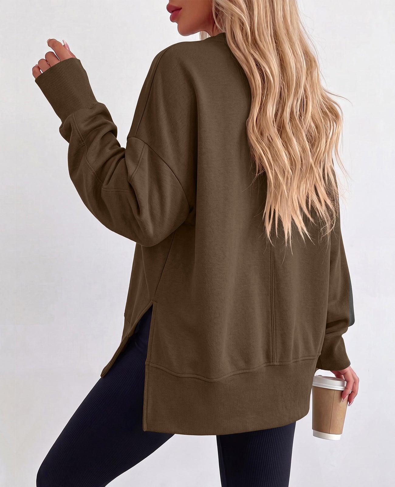 PRETTYGARDEN Womens Long Sleeve Loose Crewneck Sweatshirts with Thumb Hole | Soft Cozy Fleece Basic Side Slit Oversized Pullover Tops, Workout Casual Daily Wear, Y2k 2026 Fashion Fall Winter Clothing