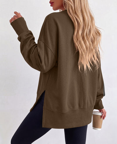 PRETTYGARDEN Womens Long Sleeve Loose Crewneck Sweatshirts with Thumb Hole | Soft Cozy Fleece Basic Side Slit Oversized Pullover Tops, Workout Casual Daily Wear, Y2k 2026 Fashion Fall Winter Clothing