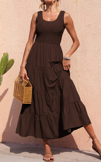 PRETTYGARDEN Women's 2026 Casual Loose Plain Maxi Sundress Smocked Tank Dress Sleeveless Summer Beach Tiered Long Dresses