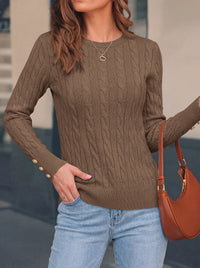 PRETTYGARDEN Fall Sweaters for Women Cable Knit Long Sleeve Button Cuffs | Slim Fit Sweater Tops Dressy Casual, Ribbed Crewneck Sweater Shirts, Women's Sweaters Fall Winter, Business Casual Outfits
