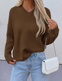 PRETTYGARDEN Women's Fall Fashion V Neck Cozy Sweaters | Soft Stretchy Warm, Chunky Knit Pullover, Loose Fit Long Sleeve Tops, Dressy Casual Blouses,Trendy Holiday Winter Outfits