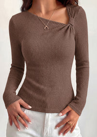 PRETTYGARDEN Womens 2026 Early Fall Fashion Long Sleeve T Shirts Asymmetrical Ribbed Fitted Trendy Going Out Tops Y2K Outfits