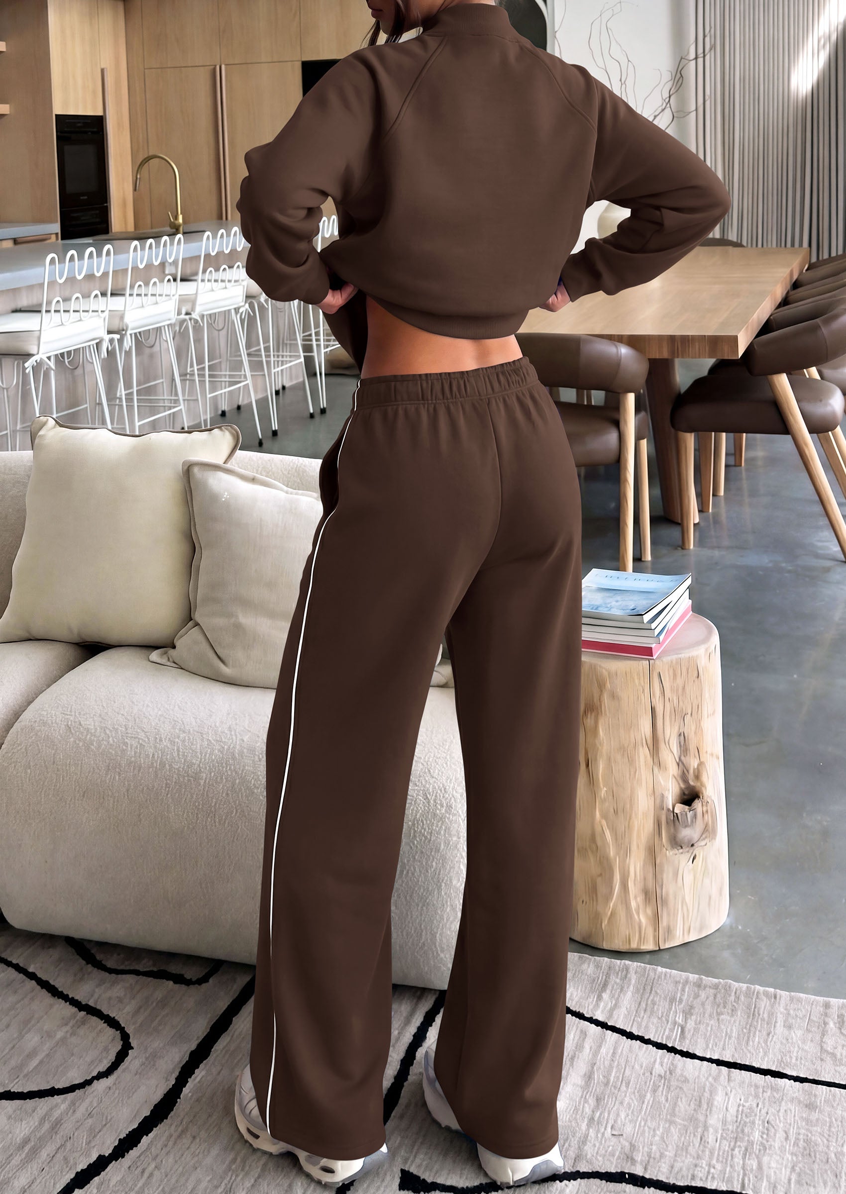 PRETTYGARDEN Women's 2 Piece Sweat Set Casual Fall Outfits | Zip Up Sweatshirt,Wide Leg Pants Sweatsuits,Side Stripes,Matching Lounge Sets,Athletic Wear for Airport,Jogging,Travel,Daily