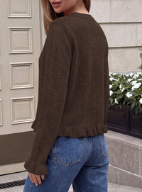PRETTYGARDEN Women's Ruffle Sweaters Fall Fashion Cozy Knit Pullover  Soft Warm Chunky, Crewneck Long Sleeve, Cute Peplum Tops, Dressy Casual Blouses, Going Out Holiday, Trendy Winter Outfits
