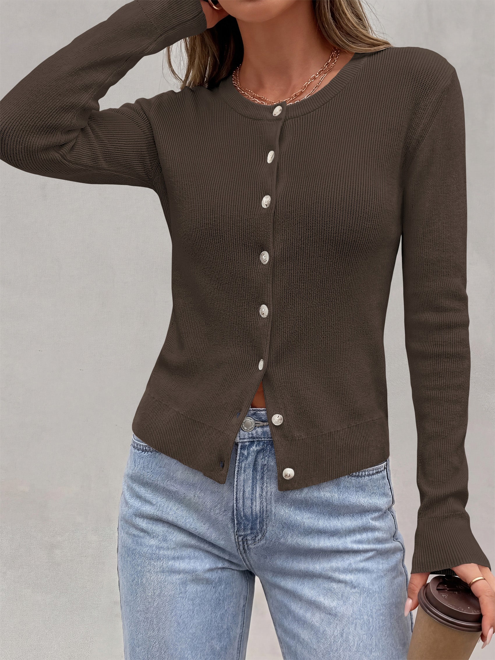 PRETTYGARDEN Fall Fitted Cardigan Sweaters for Women Button Down  | Basic Crewneck Long Sleeve Sweater Tops, Ribbed Trim, Slim Fit, Open Front, Daily Wear, Work, Date, Travel, Fashion Clothing