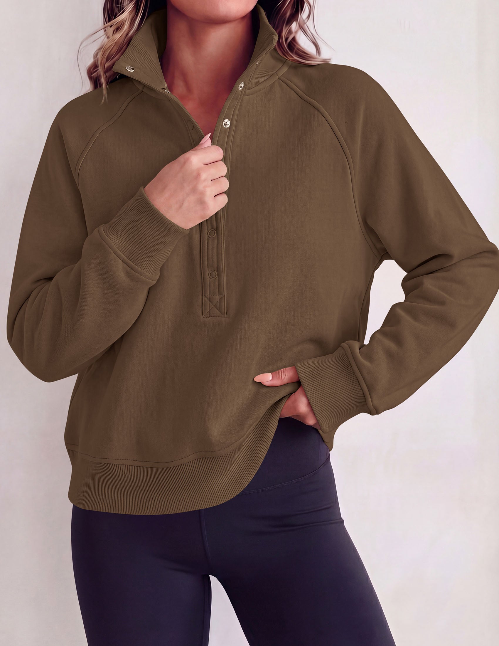 PRETTYGARDEN Women's Fall Trendy Oversized Sweatshirts | Comfy Ribbed Fabric, Raglan Long Sleeve Collared; Button Up Henley Pullover Blouse, Casual Workout Tops, Y2K Fashion Clothing