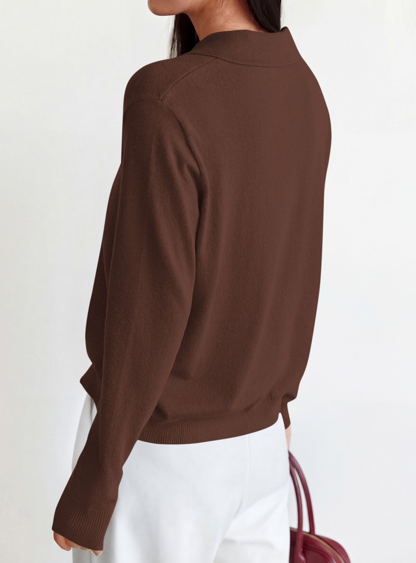 PRETTYGARDEN Womens Long Sleeve Collared Polo Sweater V Neck Knit Ribbed Business Casual Pullover Sweaters 2026 Fall Outfits