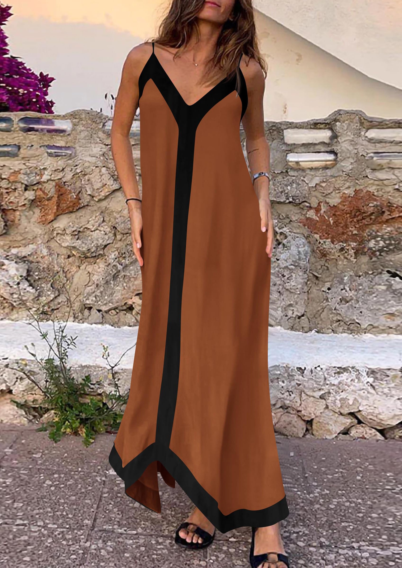 PRETTYGARDEN Women's Flowy Maxi Dress Summer Sleeveless V Neck Spaghetti Strap Elegant Wedding Party Dresses