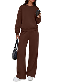 PRETTYGARDEN 2 Piece Lounge Sets for Women Casual Sweatsuits | Soft Stretchy,Drop Shoulder Crew Neck Sweatshirt & Wide Leg Pants,Workout Airport Matching Set Tracksuit,Fall Winter Outfits