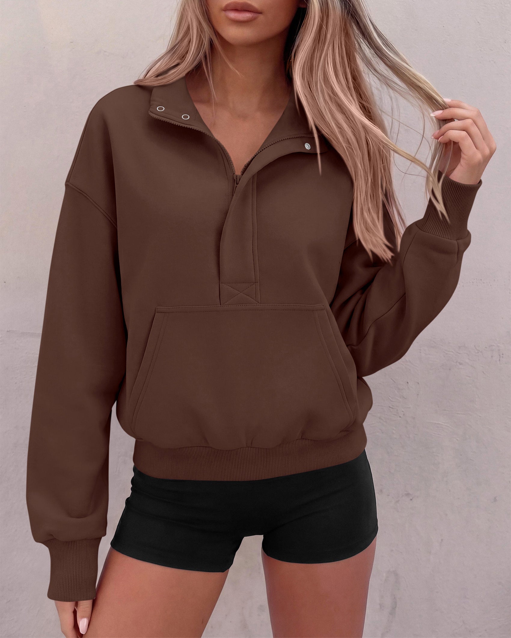 PRETTYGARDEN Womens Long Sleeve Quarter Zip Crop Sweatshirts | Mock Neck FLeece Sweatshirt, Button up Henley Neck Pullover, Relaxed Fit Cropped Tops, Casual Lounge Wear, Fall Outfits 2026