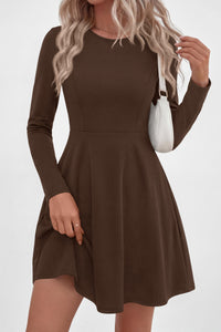 PRETTYGARDEN Women Basic Long Sleeve Crewneck Mini Dress