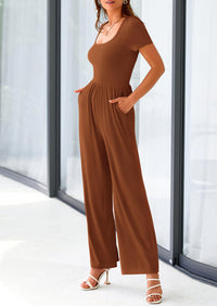 PRETTYGARDEN Women's Summer One Piece Jumpsuits Dressy Casual Short Sleeve Square Neck Wide Leg Jumpsuit Rompers