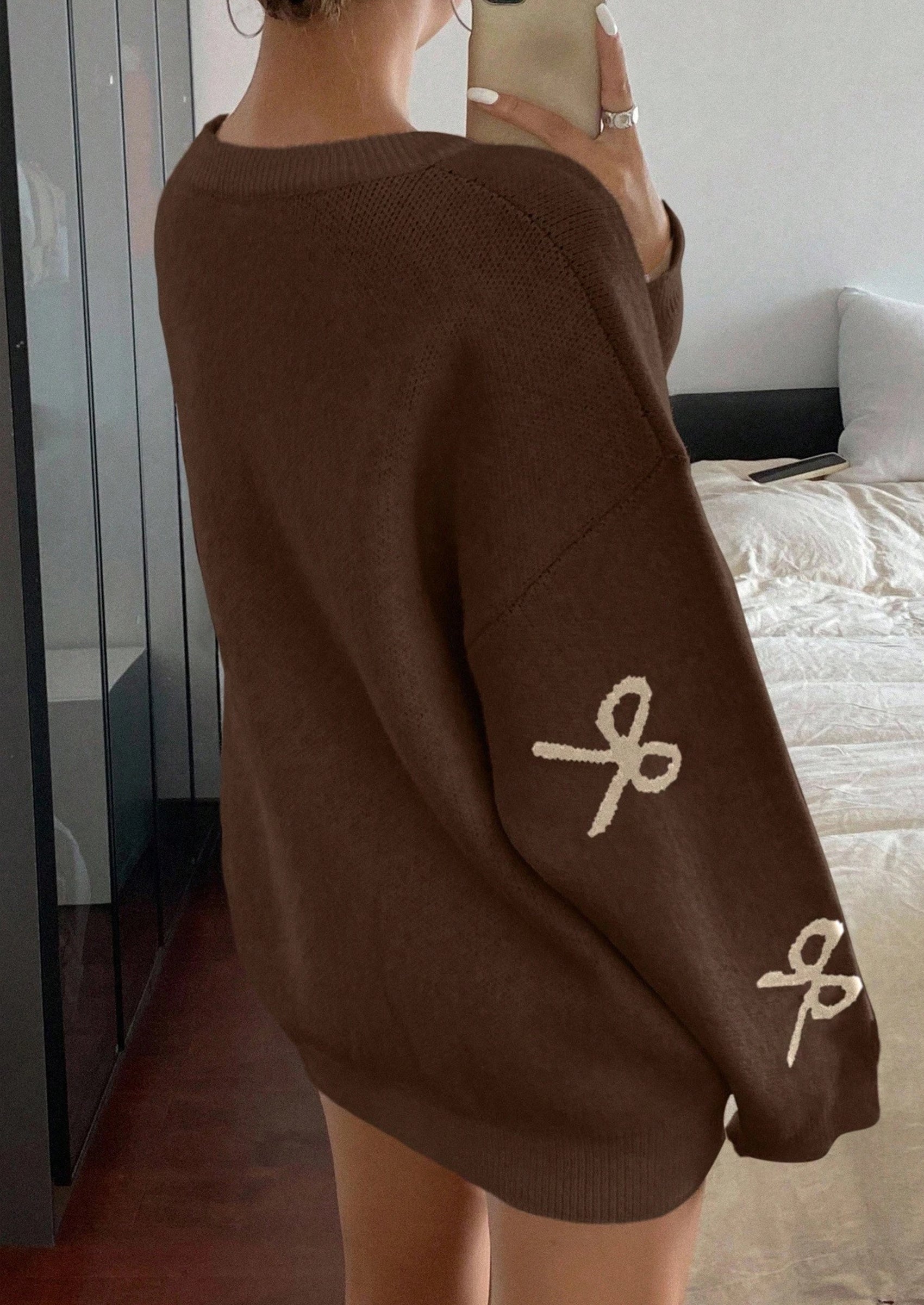 PRETTYGARDEN Fall Long Sleeve Pullover Sweaters for Women Trendy Crewneck Casual Cute Bow Chunky Knit Oversized Sweater