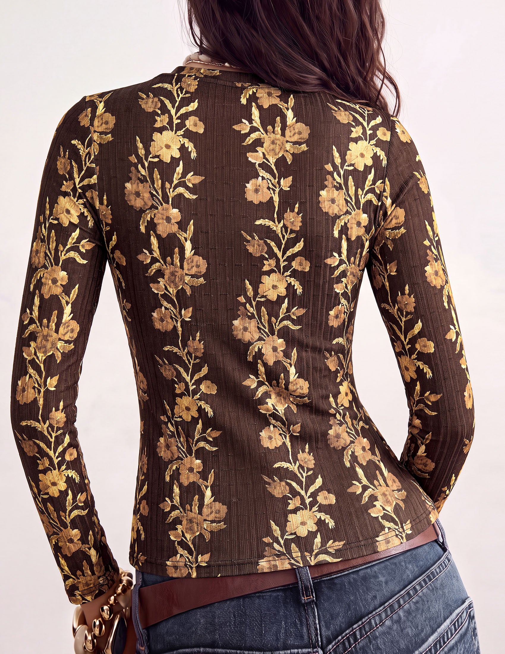 PRETTYGARDEN Womens Long Sleeve Shirts Floral Y2K Tops | Soft Lightweight Ribbed Knit Top,Fitted Waist,Crew Neck Slim Fit,Going Out Vacation Outfits,Layering Fall Winter Clothes
