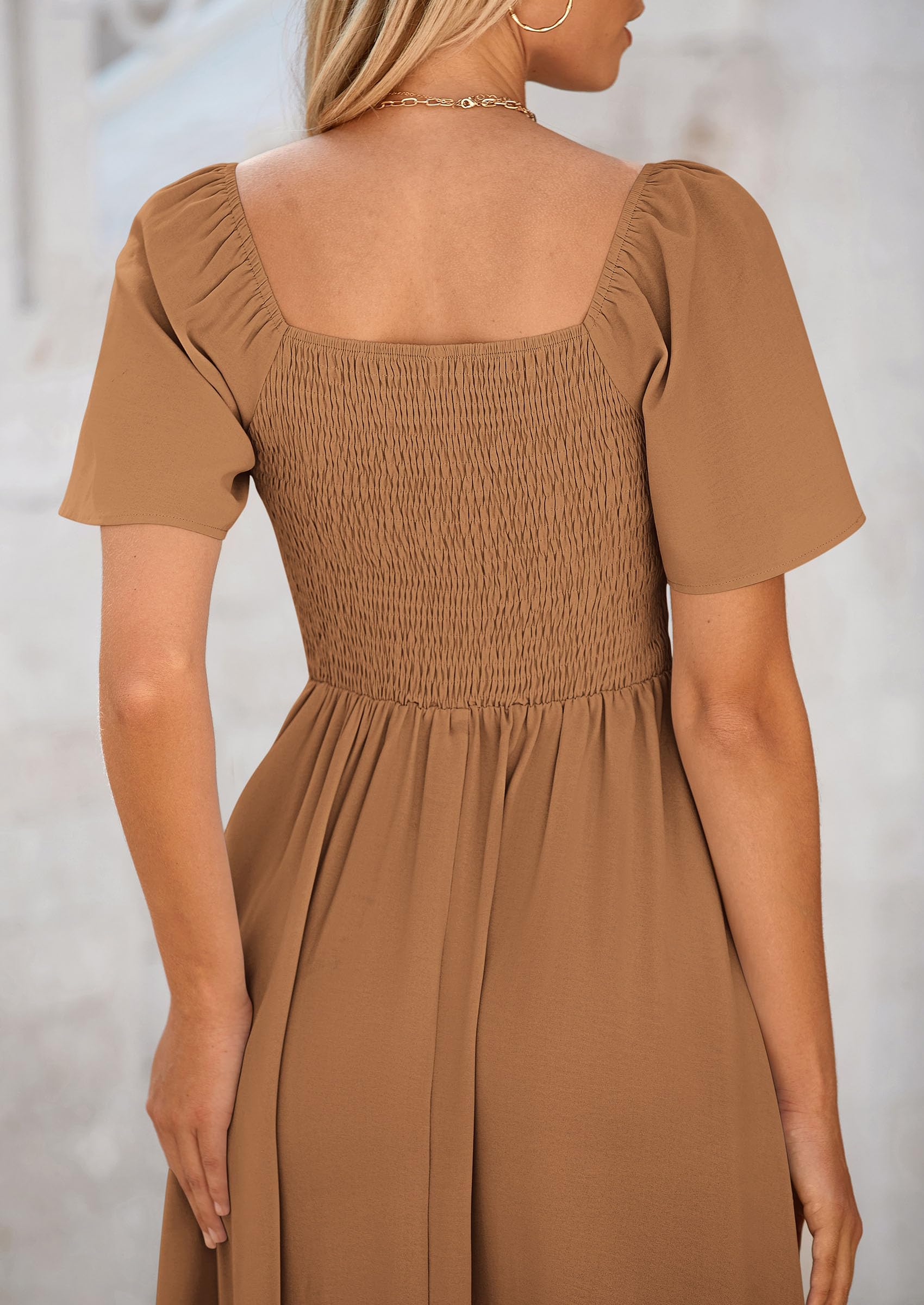 PRETTYGARDEN Summer Dress for Women Casual Short Sleeve Bow Tie V Neck Ruffle Midi Flowy Dresses