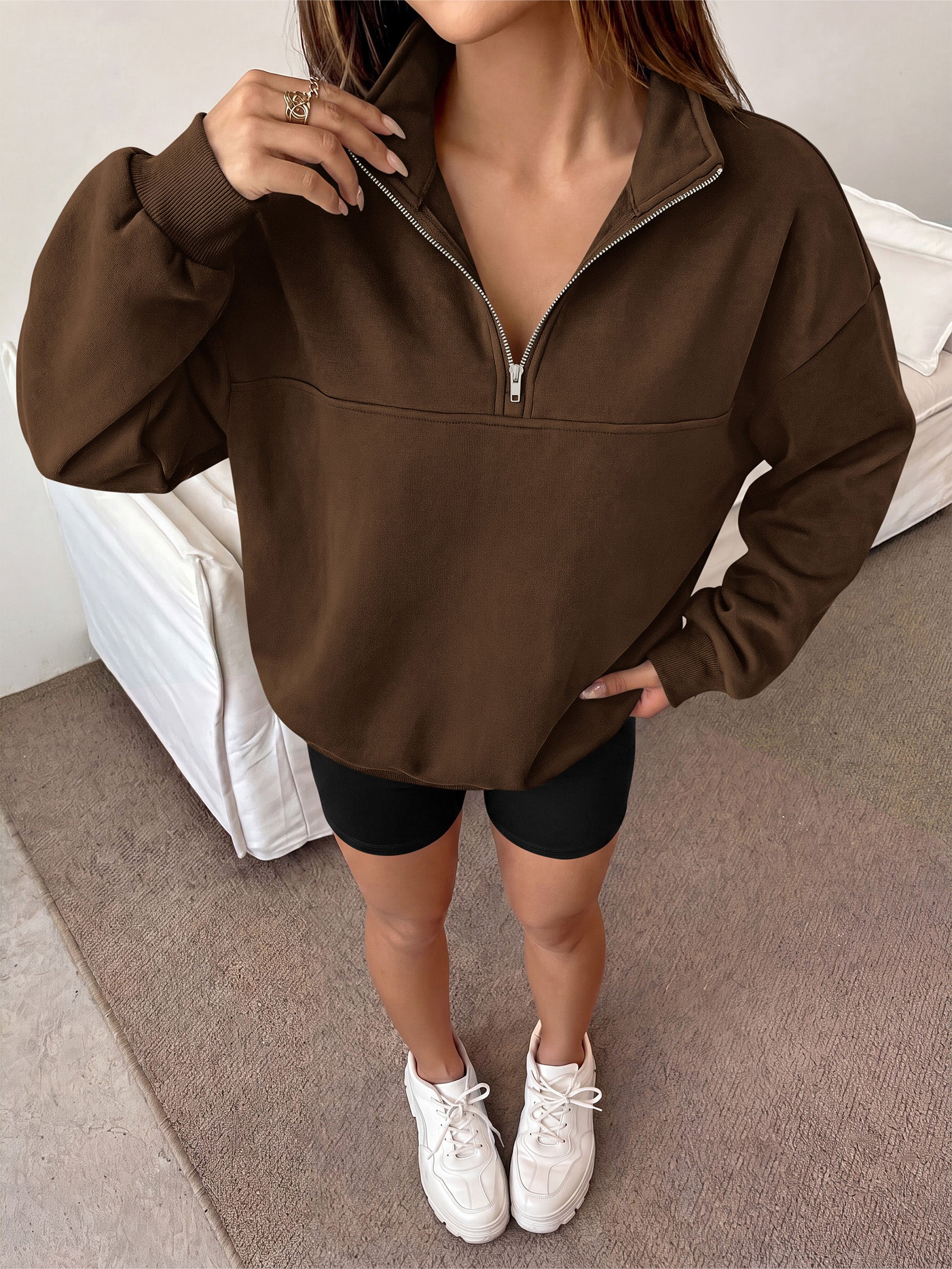 PRETTYGARDEN Women's Quarter Zip Fleece Pullover Sweatshirts | Oversized Half Zip Sweatshirt with Collar, Fleece Jacket, Trendy Long Sleeve Pullover Tops, Y2k Fashion Fall Outfits 2026