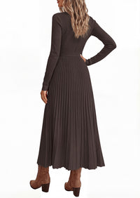 PRETTYGARDEN Womens Fall Maxi Long Sleeve Sweater Dress  Soft Stretchy Knit, V Neck A Line Dresses with Bow, Flowy Pleated Hem, Cocktail Party Outfits, Trendy Winter Clothes